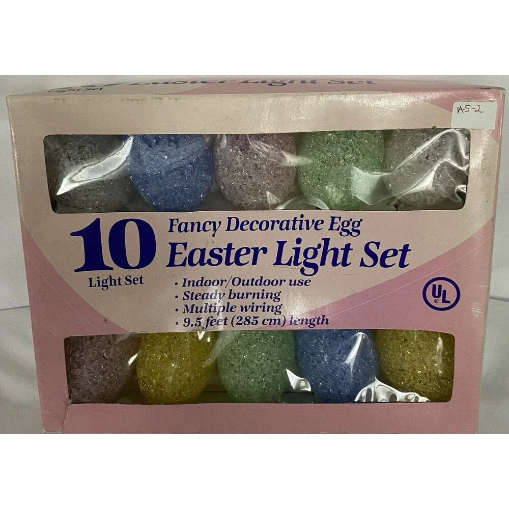 VTG 10 ct Fancy Crackle Easter Egg String Light Set 9.5 ft NOS Indoor Outdoor UL